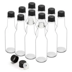 12 Pack 150 Ml 5 Oz Clear Glass Hot Sauce Bottles With Liner Inner And Plastic Caps. Home Brewing Wine & Juicing Bottles For Beverage, Sparkling Wine,Decor,Food Storage. BPA-FREE & Dishware Safe.