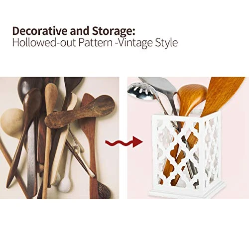 Vintage Decorative Kitchen Utensil Holder Cooking Utensil Organizer Good Gift For Cooking, White, 5.4" L X 5.4" W X7 H 2 Vintage Decorative Kitchen Utensil Holder Cooking Utensil Organizer Good Gift For Cooking, White, 5.4" L X 5.4" W X7 H - Image 2