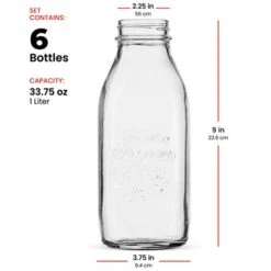 Bormioli Rocco Quattro Stagioni Glass Milk Bottle 33.75 Ounce, 6 Pack, Clear -Peugeot Shop 414uMBzFjrL