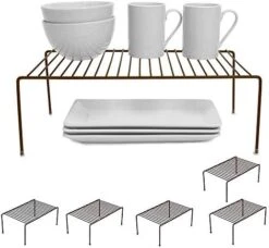 Smart Design Cabinet Storage Shelf Rack - Set Of 6 - Large - 8.5 X 16 Inch - Steel Metal Wire - Rust Resistant Coating - Dish, Counter And Pantry Organization - Kitchen - White -Peugeot Shop 414w6aVMl2L. AC