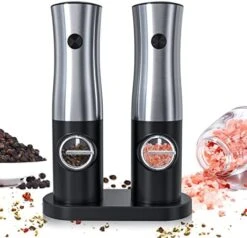 Electric Salt And Pepper Grinder Set, Rechargeable Pepper Grinder With Charger Tray, USB Cable, One Hand Operation, Adjustable Coarseness With Ceramic Grinder, ABS Body, (Set Of 2,Black) -Peugeot Shop 4152lkBpggL. AC