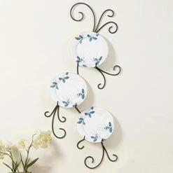MyGift Wall Mounted Decorative Black Metal Vertical Plate Holder Display Stand, 3 Tier Rack For Large Collectible Plates