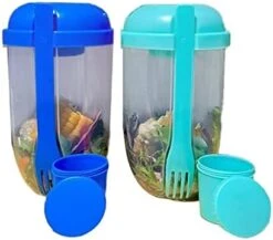 Keep Fit Salad Meal Shaker Cup,Fresh Salad Cup To Go,Portable Fruit And Vegetable Salad Cups Container With Fork & Salad Dressing Holder (Pink + Green) -Peugeot Shop 415Ju5xxwL. AC