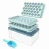 Ice Cube Tray, Circle Ball Ice Trays For Freezer With Lid & Bin, Circle Ice Mold Making 66 X 1.0IN Small Ice Balls,Sphere Ice Makers With Ice Buckets Tongs & Scoop (Blue)