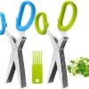 Kitchen Scissors Heavy Duty Herb Scissors 5 Blades Stainless Steel Cutting Shears Multipurpose Safe Chopping Scissors Whit Cleaning Comb (Blue+Green)