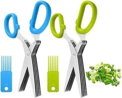 Kitchen Scissors Heavy Duty Herb Scissors 5 Blades Stainless Steel Cutting Shears Multipurpose Safe Chopping Scissors Whit Cleaning Comb (Blue+Green) -Peugeot Shop 415MlW2AZpL. AC