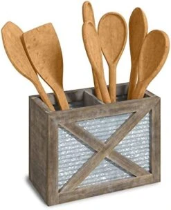 Kitchen Utensil Holder For Countertop, Farmhouse Utensil Holder, Large Utensil Holder For Kitchen Counter, Wooden Utensil Holder, Utensil Organizer For Countertop, White 9.5" X 6.75" -Peugeot Shop 415P9AKgiqL. AC