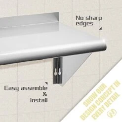 Tainless Steel Shelf 18 X 48 Inches, 400 Lb, Commercial Wall Mount Floating Shelving For Restaurant, Kitchen, Home And Hotel 9 Tainless Steel Shelf 18 X 48 Inches, 400 Lb, Commercial Wall Mount Floating Shelving For Restaurant, Kitchen, Home And Hotel -Peugeot Shop 415cuerz8aL