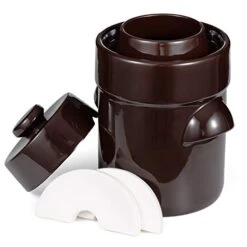 Jillmo Fermentation Crock, 3 Liter Sauerkraut Crock With Weights, Brown