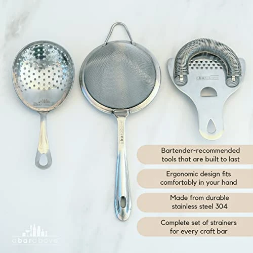 Cocktail Strainer Set – 3 Piece Stainless Steel Bar Strainer Set (Hawthorne Strainer, Julep Strainer & Fine Mesh Strainer) - Durable Bar Tools – Ergonomic Bar, Home Strainers For Kitchen 3 Cocktail Strainer Set – 3 Piece Stainless Steel Bar Strainer Set (Hawthorne Strainer, Julep Strainer & Fine Mesh Strainer) - Durable Bar Tools – Ergonomic Bar, Home Strainers For Kitchen - Image 3