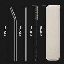4-Pack Reusable Glass Straw With Travel Case,Size 8.5''x10 MM,Including 2 Straight And 2 Bent With 2 Cleaning Brush- Perfect For Smoothies, Tea, Juice -Peugeot Shop 415pTr04rJL