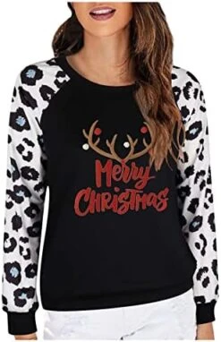 Womens Crewneck Sweatshirt Cute Loose Tops Christmas Print Long Sleeve Fashion Sweatshirts Pullover Top Fall Clothes -Peugeot Shop 415pto8IpBL. AC 1