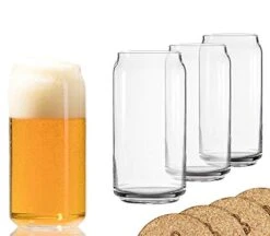 Codesign Drinkware Beer Glass Can Shaped 20 Oz Beer Glasses 4 Pack W/coasters