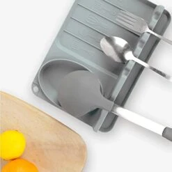 Silicone Spoon Rest, Utensil Holder, Gray, With Drip Pad For Multiple Utensils, Heat Resistant, 10.51x7.32 Inches