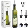17oz Olive Oil Dispenser 500ml Dark Green Oil And Vinegar Dispenser Bottle For Kitchen - Glass Container With 2 Stainless Steel Pourer Spouts, Funnel And 7 Pre-printed Labels