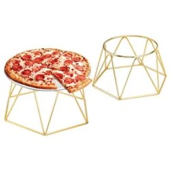 MyGift Brass Plated Metal Pizza Table Stand, Pizza Box Riser, Restaurant Pizza Server Stand, Platter Riser, Set Of 2 - Handcrafted In India