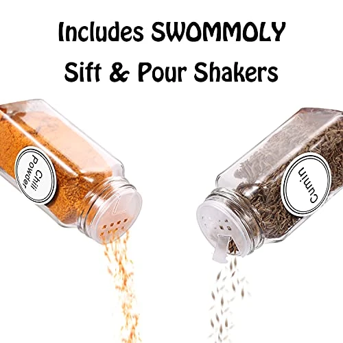 SWOMMOLY Spice Rack Organizer With 32 Empty Square Glass Spice Jars, 386 White Spice Labels With Chalk Marker And Funnel Complete Set, Seasoning Organizer For Countertop, Cabinet Or Wall Mount 3 SWOMMOLY Spice Rack Organizer With 32 Empty Square Glass Spice Jars, 386 White Spice Labels With Chalk Marker And Funnel Complete Set, Seasoning Organizer For Countertop, Cabinet Or Wall Mount - Image 3