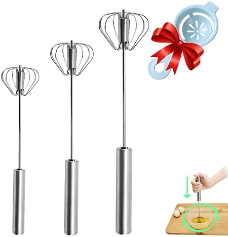 Semi-automatic Whisk, Stainless Steel Egg Beater, Hand Push Rotary Whisks Mixer Stirrer For Making Cream, Whisking, Beating And Stirring… (10+12+14Inch) 8 Semi-automatic Whisk, Stainless Steel Egg Beater, Hand Push Rotary Whisks Mixer Stirrer For Making Cream, Whisking, Beating And Stirring… (10+12+14Inch) - Image 8