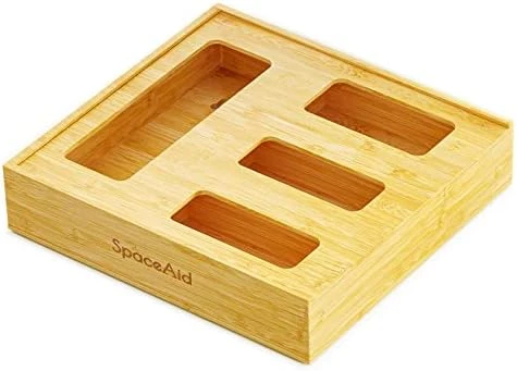 Bag Storage Organizer For Kitchen Drawer, Bamboo Organizer, Compatible With Gallon, Quart, Sandwich And Snack Variety Size Bag (1 Box 4 Slots), White 6 Bag Storage Organizer For Kitchen Drawer, Bamboo Organizer, Compatible With Gallon, Quart, Sandwich And Snack Variety Size Bag (1 Box 4 Slots), White - Image 6