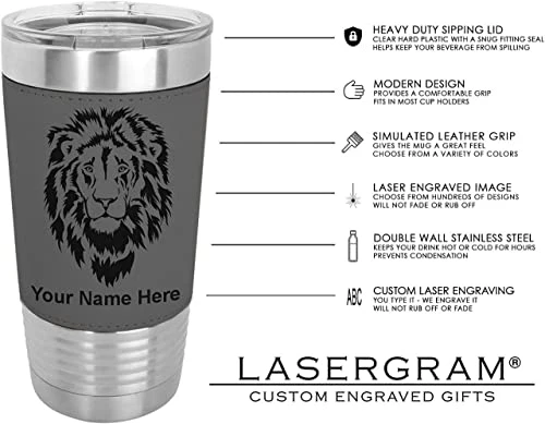 20oz Vacuum Insulated Tumbler Mug, Bass Fish, Personalized Engraving Included (Faux Leather, Gray) 5 20oz Vacuum Insulated Tumbler Mug, Bass Fish, Personalized Engraving Included (Faux Leather, Gray) - Image 5