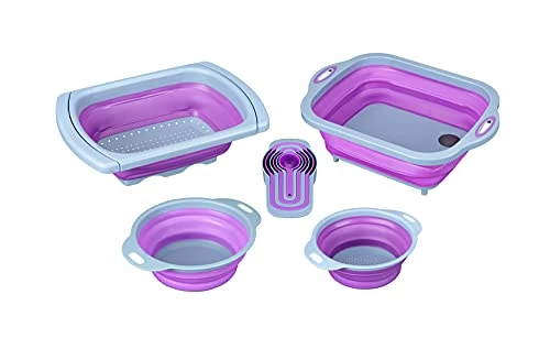 Chef 10 PCS Collapsible Kitchen Silicone Over The Sink Strainer, Colander, Mixing Bowl, Cutting Board, Measuring Cups Set 1 Chef 10 PCS Collapsible Kitchen Silicone Over The Sink Strainer, Colander, Mixing Bowl, Cutting Board, Measuring Cups Set