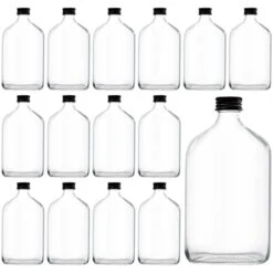 15 Pack Glass Flask Liquor Bottle With Black Caps, 12OZ Drink Bottles For Beer Milk Beverage Perfume Oil Sauce Whiskey Soda Liquid