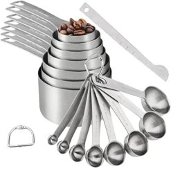 Measuring Cups And Spoons Set Of 15 Pcs, 7 Stainless Steel Stackable Heavy Measuring Cups, 8 Measuring Spoons, Metal Measuring Spoons And Cups For Dry Or Wet Ingredients During Baking.