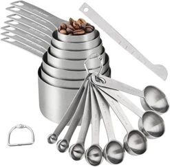 Measuring Cups And Spoons Set Of 15 Pcs, 7 Stainless Steel Stackable Heavy Measuring Cups, 8 Measuring Spoons, Metal Measuring Spoons And Cups For Dry Or Wet Ingredients During Baking. -Peugeot Shop 416UdhFImNL. AC