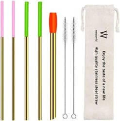 Metal Straws Reusable Stainless Steel Straws Bubble Tea Drinking With Silicone Tip And Carrying Pack 5 Set - Mix Wide Straw 2 Cleaning Brush And A Portable Bag (Silver) -Peugeot Shop 416YkIbfFyL. AC