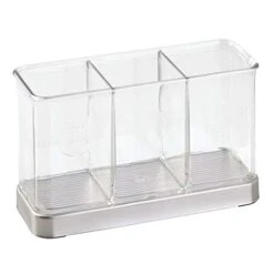 Plastic Cutlery Storage Organizer Caddy Bin For Kitchen Table, Cabinet Or Pantry - Holds Forks, Knives, Spoons, Serving Utensils - Indoor Or Outdoor Use, 3 Sections - Clear/Chrome -Peugeot Shop 416ZaDArXkL