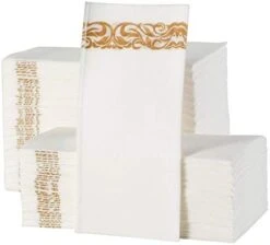 Elinnee Disposable Hand Towels For Bathroom, 200 Linen-Feel Decorative Paper Guest Towels, Soft And Absorbent Paper Napkin For Kitchen, Wedding, Party, Dinner, Or Event, White And Silver -Peugeot Shop 416aaiGUs L. AC