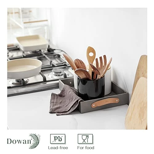 DOWAN Kitchen Utensil Holder, Ceramic Utensils Crock With Table-Protection Cork Mat, Cooking Utensil Holder For Kitchen Décor, Easy To Clean, Black 4 DOWAN Kitchen Utensil Holder, Ceramic Utensils Crock With Table-Protection Cork Mat, Cooking Utensil Holder For Kitchen Décor, Easy To Clean, Black - Image 4
