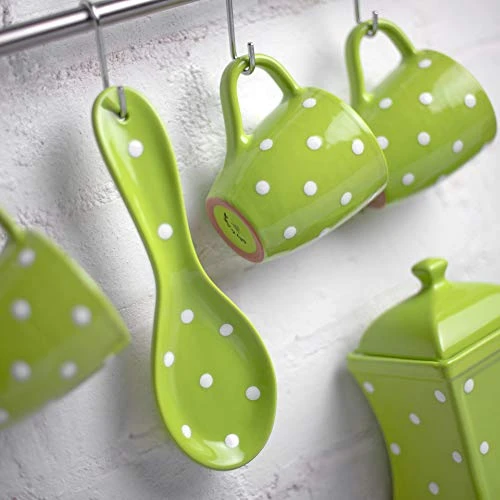 Handmade Lime Green And White Polka Dot Ceramic Kitchen Cooking Spoon Rest | Pottery Utensil Holder | Housewarming Gift By City To Cottage® 4 Handmade Lime Green And White Polka Dot Ceramic Kitchen Cooking Spoon Rest | Pottery Utensil Holder | Housewarming Gift By City To Cottage® - Image 4