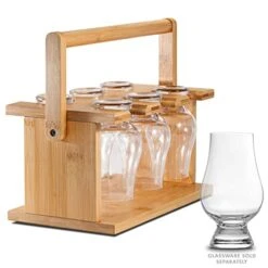 Ddy Bamboo Whiskey Glass Holder - Carrier And Drying Rack For Whisky Tasting Glassware