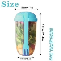 AGSIXZLAN 2pcs Salad Cup Set With Fork And Salad Dressing Holder - Keep Fit Salad Meal Shaker Cup - Portable Fruit And Vegetable Salad Cups Container For Lunch - （Blue+Green Salad） Container. -Peugeot Shop 416k3yIpdfL