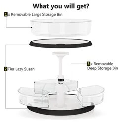 2-Tier Lazy Susan Turntable And Height Adjustable Cabinet Organizer With 1x Large Bin And 3 X Divided Bins, Removable, Clear Spice Rack Organizer For Cabinet, Pantry, Kitchen (2 Tier W/Bins) -Peugeot Shop 416mR1DeYAL