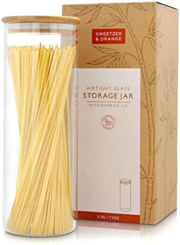 Glass Container With Lid, Bamboo Top (2.2 L) - Dry Food Storage Pasta Container Kitchen Canister For Bow Tie Pasta, Spaghetti, Macaroni, Rotini, Egg Noodles, Cookies, Candy, Flour 10 Glass Container With Lid, Bamboo Top (2.2 L) - Dry Food Storage Pasta Container Kitchen Canister For Bow Tie Pasta, Spaghetti, Macaroni, Rotini, Egg Noodles, Cookies, Candy, Flour - Image 10