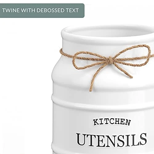 Ceramic Farmhouse Kitchen Utensil Holder For Countertop, Decorative Kitchen Utensil Holder, Large Kitchen Utensil Holder For Kitchen Counter, Utensil Crock Spatula Holder, 6.75" White 4 Ceramic Farmhouse Kitchen Utensil Holder For Countertop, Decorative Kitchen Utensil Holder, Large Kitchen Utensil Holder For Kitchen Counter, Utensil Crock Spatula Holder, 6.75" White - Image 4