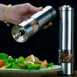 Lafster Kitchen Electric Pepper Grinder - Battery Powered Stainless Steel Salt Or Pepper Mill - Tall Power Shaker - Automatic Grinder With Light - Adjustable Ceramic Coarseness - Pack Of 1 -Peugeot Shop 4172TPmOf8L