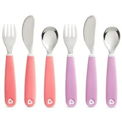 Munchkin ® Splash™ Toddler Fork, Knife And Spoon Utensil Set, 6 Pack, Pink/Purple