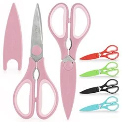 Scissors Heavy Duty - Ultra Sharp Stainless Steel Kitchen Shears With Protective Cover - Multipurpose Food Scissors & Meat Scissors For Poultry, Fish, Herbs, & More (Pink)