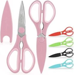 Scissors Heavy Duty - Ultra Sharp Stainless Steel Kitchen Shears With Protective Cover - Multipurpose Food Scissors & Meat Scissors For Poultry, Fish, Herbs, & More (Pink) -Peugeot Shop 4179izM6QbL. AC