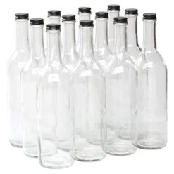 North Mountain Supply - W5CTCL-BK 750ml Clear Glass Bordeaux Wine Bottle Flat-Bottomed Screw-Top Finish (Black Metal Lids)
