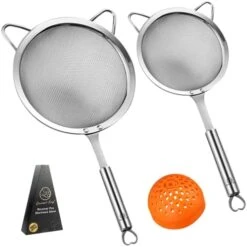 Stainless Steel Strainer Set - 1 Large Pasta Strainer + 1 Small Extra Fine Mesh Strainer + 1 Silicone Can Strainer - Rice Strainer,Flour Sifter For Baking - Strainers For Kitchen W/Sturdy Handle(RG) -Peugeot Shop 417D3hsEqNL. AC