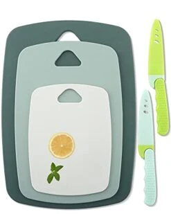 Plastic Cutting Board Set Of 3 Different Sizes, Cutting Boards For Kitchen Dishwasher Safe, Thick Chopping Board For Meat, Veggies, Fruits, Reversible Use, Easy To Clean, Green