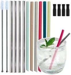 Reusable Short Small Silicone 5.5" &Metal 6" Stainless Steel Stirrer Drinking Straws Set For Coffee/Moscow Mule Mug, Cocktail Lowball Glasses, Kids Toddler Baby Cup, Wine Tumbler,Bar-With Silicone Tip -Peugeot Shop 417JAF7G4JL. AC