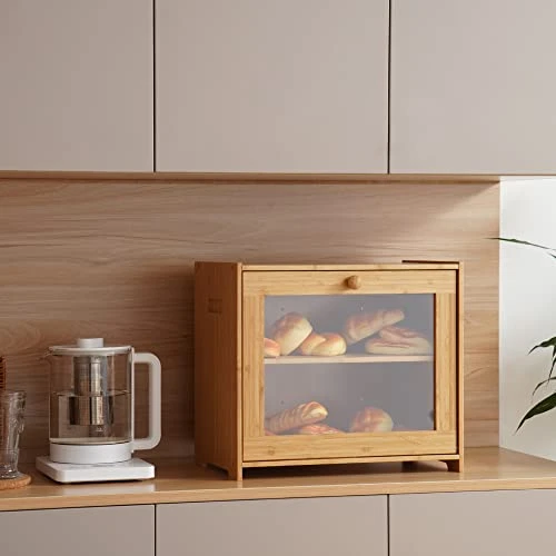 Bread Box For Kitchen Countertop, Bamboo Storage Box With 2 Adjustable Layer, Large Capacity Bread Box With Acrylic Glass Window, Bread Storage Bin For Kitchen(Self-Assembly) 2 Bread Box For Kitchen Countertop, Bamboo Storage Box With 2 Adjustable Layer, Large Capacity Bread Box With Acrylic Glass Window, Bread Storage Bin For Kitchen(Self-Assembly) - Image 2