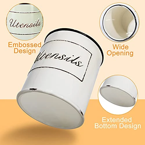 Extra Large Utensil Holder For Long Cooking Tools, 7.2'' Deep And Wide Opening, Rustic Farmhouse Utensil Holder, No Tipping Over, Dishwasher Safe, Ceramic Utensil Crock For Long Spoon Spatula 3 Extra Large Utensil Holder For Long Cooking Tools, 7.2'' Deep And Wide Opening, Rustic Farmhouse Utensil Holder, No Tipping Over, Dishwasher Safe, Ceramic Utensil Crock For Long Spoon Spatula - Image 3
