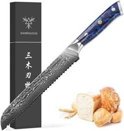8” Bread Knife Serrated Blade- Damascus Steel & Resin Handle - Xuan Series(Sapphire Blue) -Peugeot Shop 417SQ4qBZRL. AC