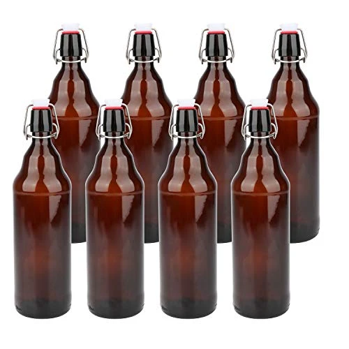 Glass Bottles, COMUDOT Refillable Brown Glass Storage Bottle With Swing Top Lids, Amber Iron Clasp Bottles With Stickers&Pen For Home Brewing, Drinks, Sauces, Industrial Products, Etc (1000ML, 8 PCS) 1 Glass Bottles, COMUDOT Refillable Brown Glass Storage Bottle With Swing Top Lids, Amber Iron Clasp Bottles With Stickers&Pen For Home Brewing, Drinks, Sauces, Industrial Products, Etc (1000ML, 8 PCS)